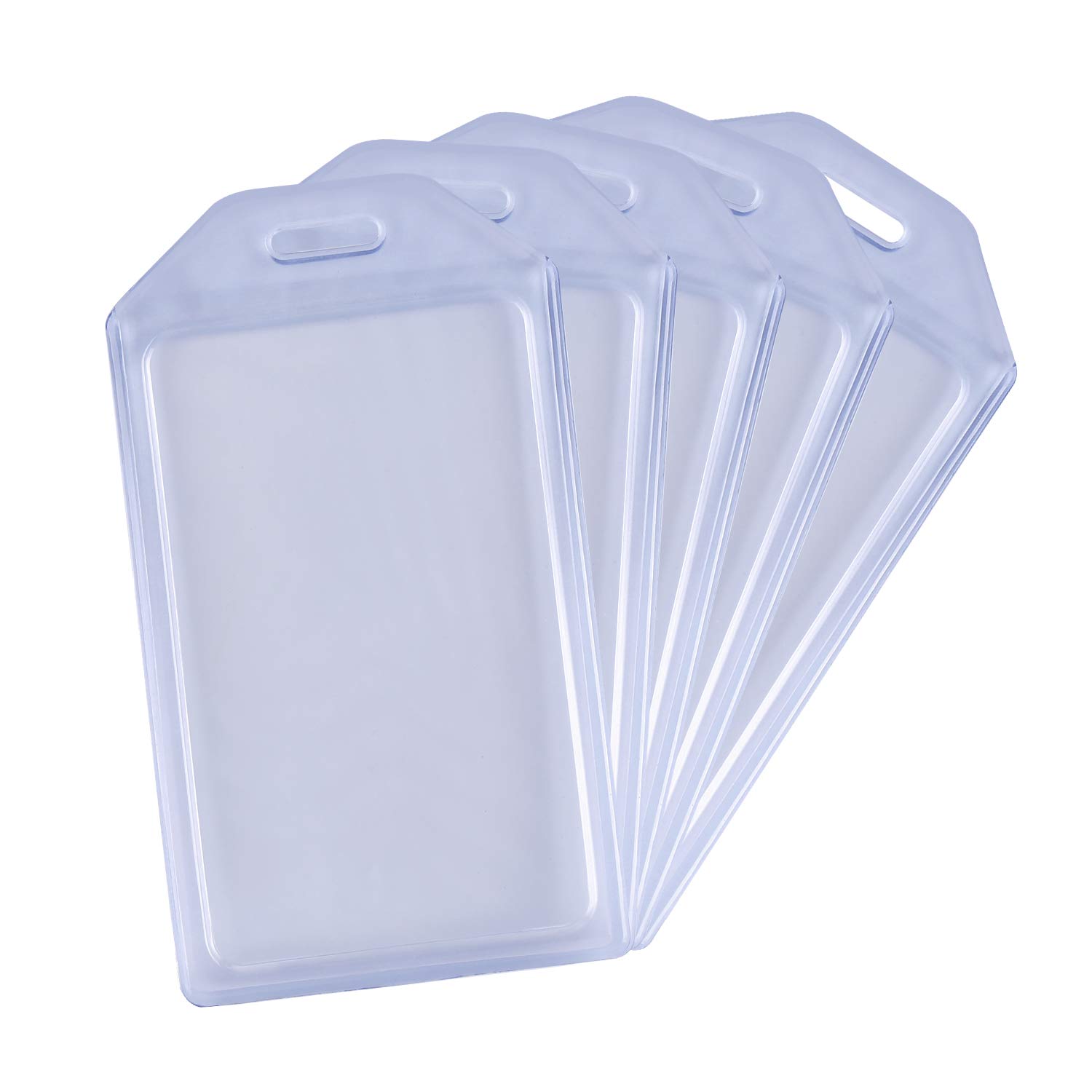 Vetoo 5 Pack Heavy Duty ID Card Badge Holder, Hard Plastic Vertical Silicone Soft Clear PVC Card Holder Name Tag Holder