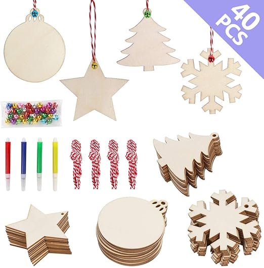 Download Amazon Com Ourwarm 40pcs Diy Christmas Wooden Ornaments Unfinished 4 Style Craft Wood Kit Great For Crafts Christmas Ornaments Diy Crafts With 4 Coloured Pens PSD Mockup Templates