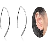 Desnuage Pull Through Threader Earrings 925 Sterling Silver Hypoallergenic Minimalist Thread Drop Dangle Earrings for Women Trendy- Silver & Gold