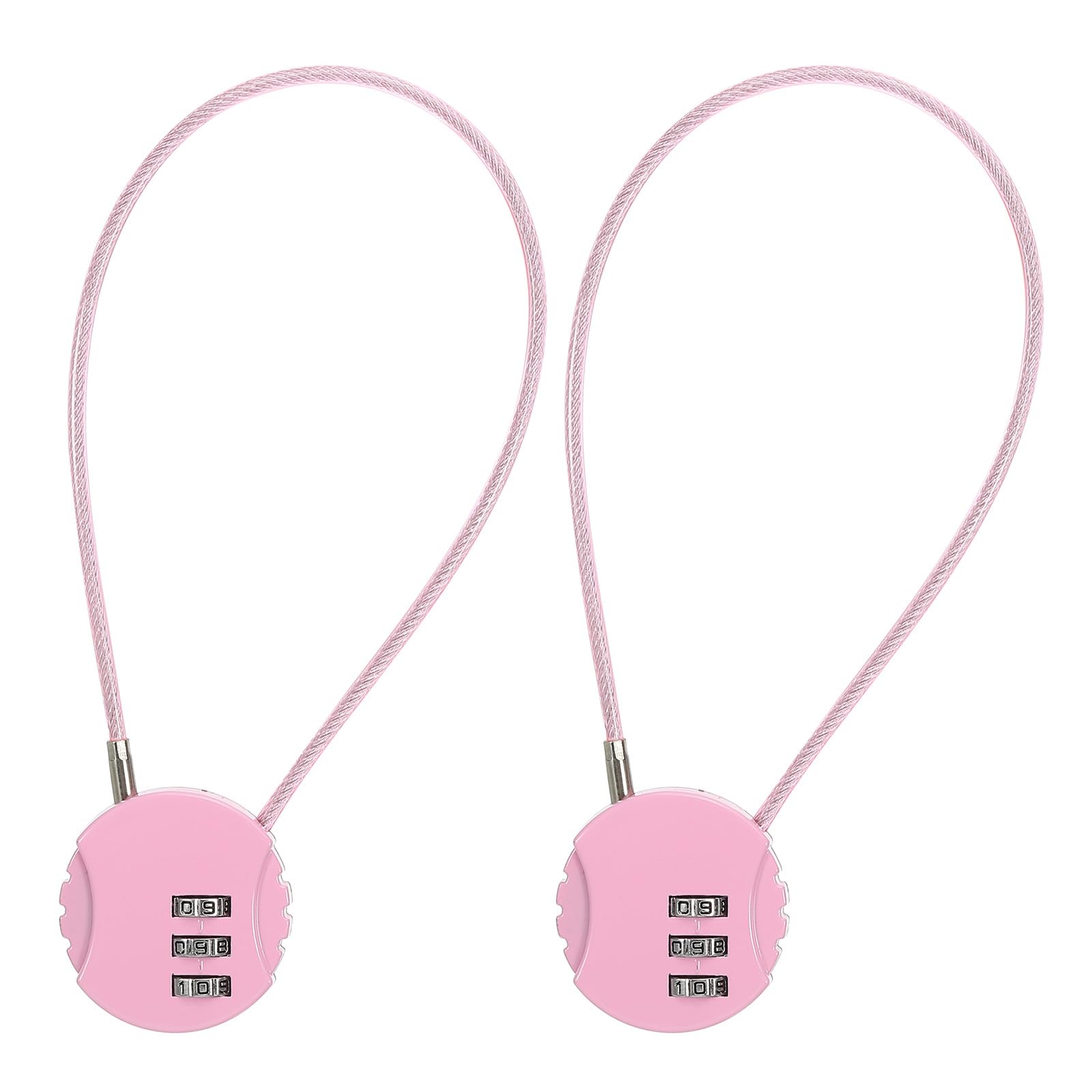 PATIKIL 2 Pack 3 Digit Combination Lock,Round Helmet Padlock Cable Lock Gym Locker Lock with 0.98Ft Flexible Security Steel Lock Wire for Bike Locker Travel Luggage, Pink