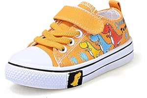 Cozystep Toddler Boys Girls Slip On Canvas Sneakers Cartoon Dinasour Printed Little Kid Unisex Adjustable Strap Walking Shoes Lazy Shoes with Hook and Loops