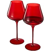 Red Ruby Crystal Wine Glasses Set of 2, Elegant 20oz Tall Drinkware, Glassware for Hosting and Gifting, Sophisticated Italian-Inspired Barware Party Gift to Wife, Mom, or Friend
