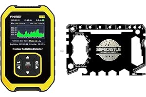 Bundle of 1 Geiger Counter Nuclear Radiation Detector-FNIRSI Radiation Dosimeter with LCD Display, Portable Handheld Beta Gamma X-ray Rechargeable and Safecastle Multipurpose Toolkit Card