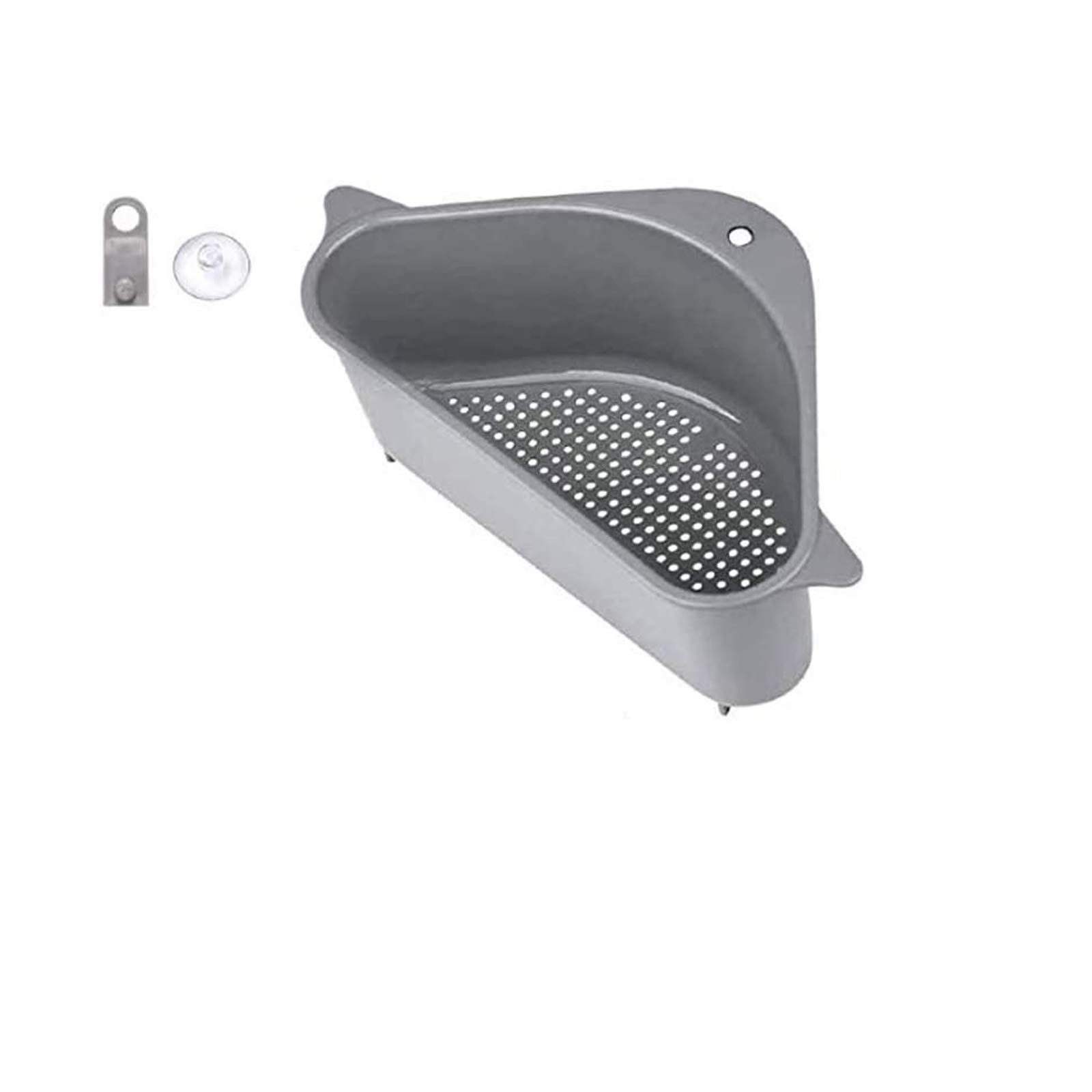 Onerbuy Sink Strainers Basket, No Drilling Triangular Sink Corner Drain Shelf with Suction Cup, Sink Storage Rack Holder for Kitchen Bathroom Soap Box Organizer