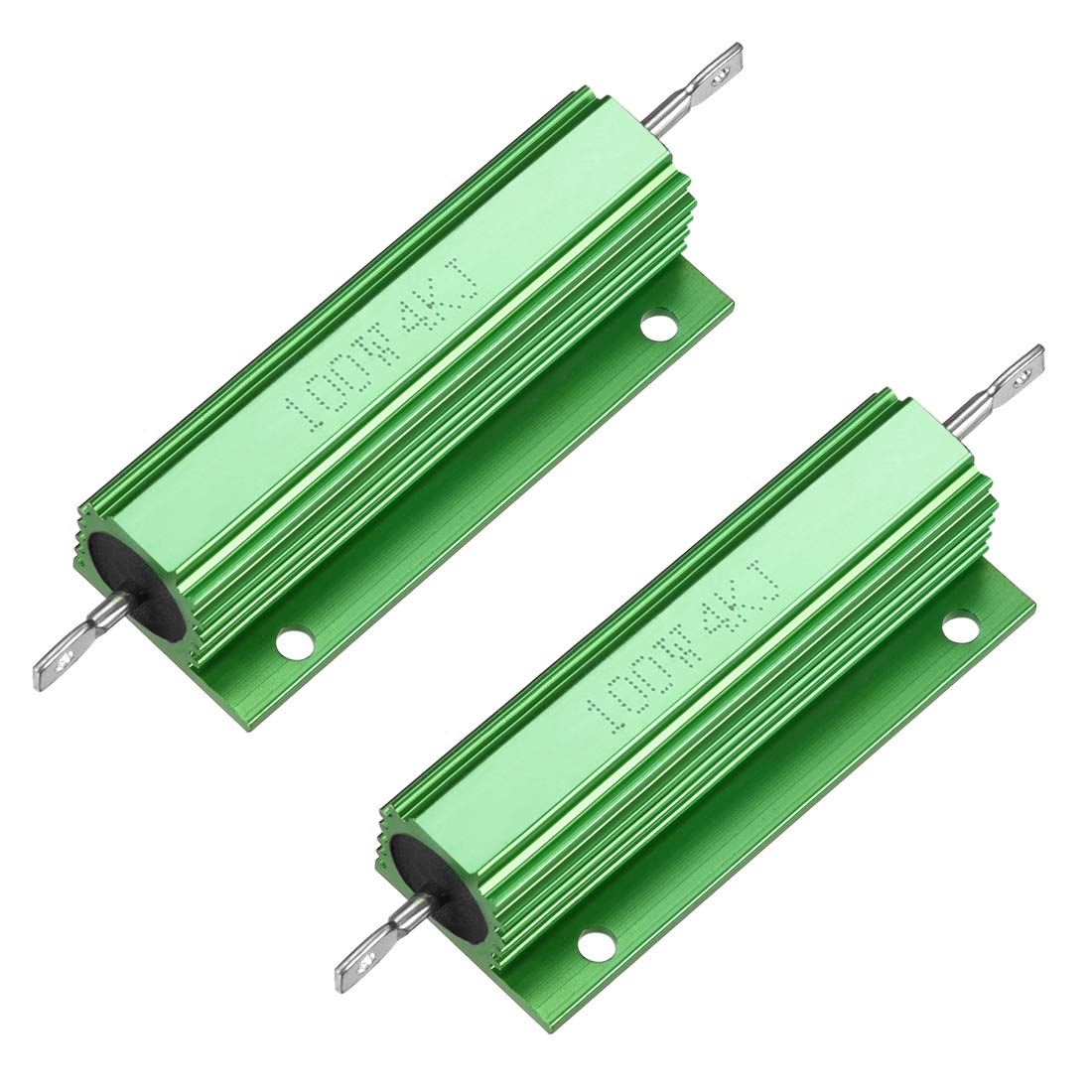 sourcingmap 2 Pcs Aluminum Case Resistor 100W 4k Ohm Wirewound Green for LED Replacement Converter 100W 4kRJ
