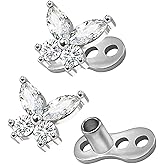 CHARMONLINE 2Pcs 14G Heart Flower Butterfly Dermal Anchor Tops 316L Surgical Steel Dainty Crystal Microdermals Body Piercings Studs Punk Personalized Jewelry for Women