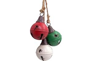 WOWSER Red, Green and White Round Christmas Bells, Hanging Holiday Decoration, 4 Inches