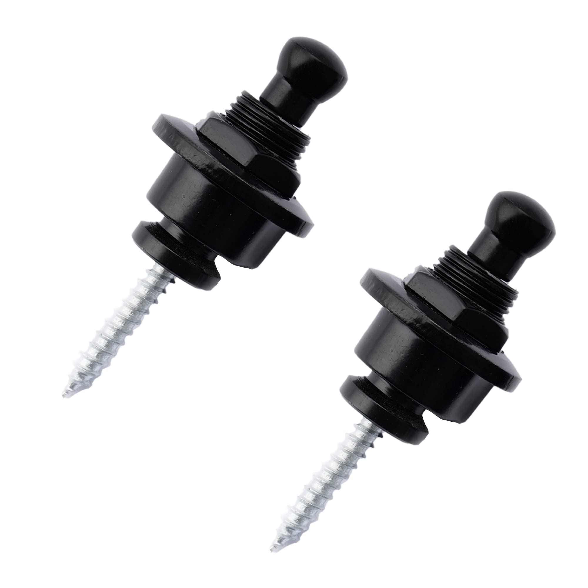 Musiclily Metal Round Head Guitar Locking Strap Locks and Buttons Schaller-Style Security Straplocks for Electric Acoustic Guitar or Bass,Black (Set of 2)