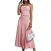 HomRain Women's 2 Piece Skirt Sets：Tube Top Maxi Skirt Sets 2 Piece Outfits for Wedding Formal Causal