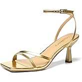 Hodeery Strappy Sandals For Women Stiletto Kitten Heels Ankle Strap Sandals Square Open Toe Sexy Comfort For Dress Party Wedding Daily