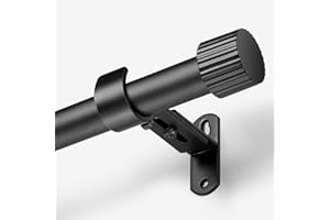 AMZSEVEN Curtain Rods for Windows 16 to 48 Inches, Curtain Rod Max Adjustable Length of 60 IN, Drapery Rod 1 IN Diameter, Aluminium Finials, Black