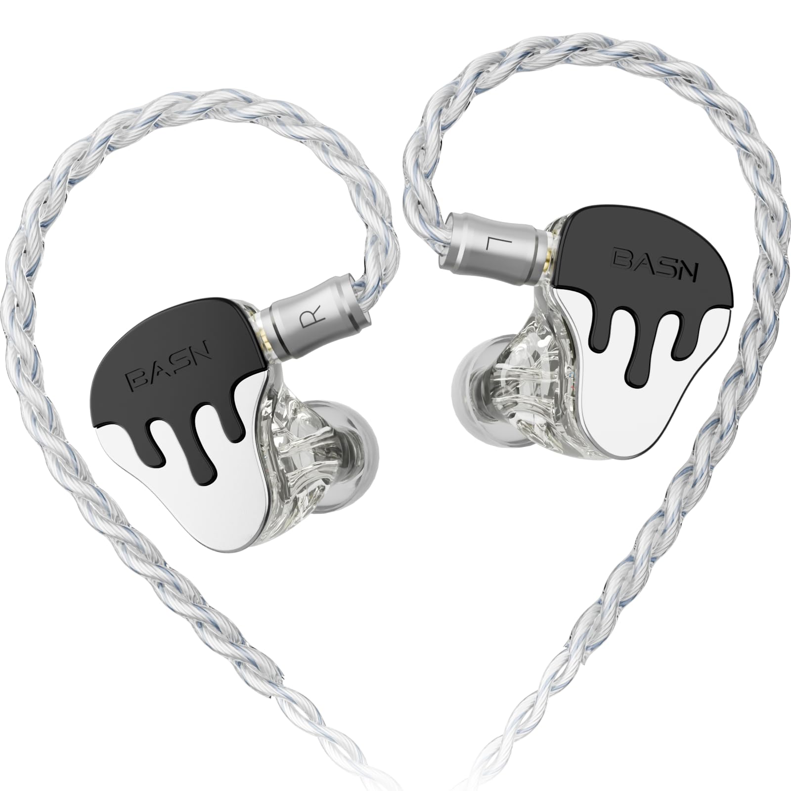 Photo 1 of BASN BmasterX 6 Drivers Hybrid in-Ear Monitors with Noise Isolation for Musicians, Stage & Studio, Professional HiFi IEMs, Detachable 4-core OFC Silver-Plated Cable & Shockproof Case (Black-White)