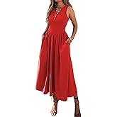 Evzeiem Women's Summer Casual Dresses Sleeveless Knitted V Neck Sundress Drop Waist A Line Long Maxi Dress with Pockets