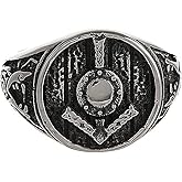 TURTLEDOVE Viking Shield Rune Ring - Stainless Steel Tiwaz Wolf Ring - Norse Jewelry for Men