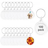 SUPVOX 100pcs Acrylic Keychain Blank, Clear Photo Keyring Insert for DIY Crafts, Transparent Picture Frame Holder
