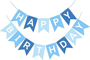 PATICOOL Blue Happy Birthday Banner Signs Party Decorations for Women Men Girls Boys