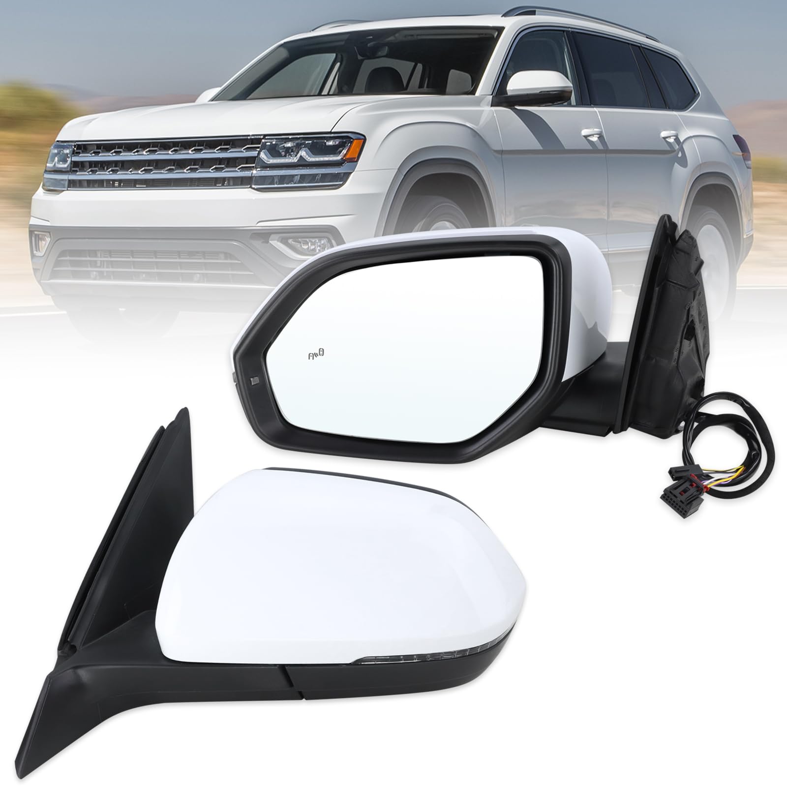 Photo 1 of Lqito Left Driver Side Mirror Compatible With 2018 2019 2020 2021 2022 2023 2024 2025 VW Atlas With Manual Folding Power Glass Heated Turn Signal Blind Spot White Replace#3CN857507AG9B9-PFM(6+2Pins)