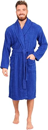 Adore Home Mens 100% Cotton Bathrobe Royal Blue L Shawl Collar Towelling