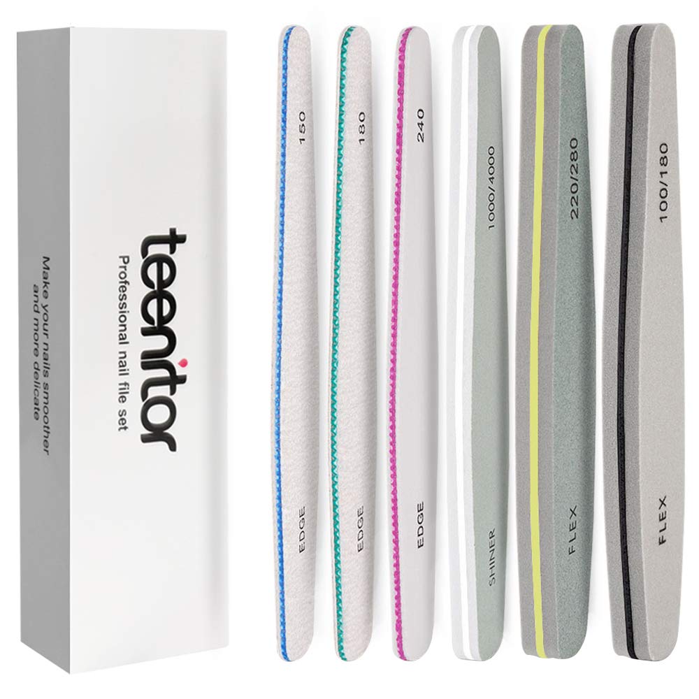 Nail File, Teenitor Gel nail file Set Professional Nail Buffer File Block Natural Manicure File Nail Polisher Washable Double Sided Grit 150/180/200/240/280/1000/4000 Buffer : Beauty