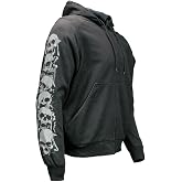 Milwaukee Leather Men's Bare Bones Black Reflective Skull CE Armored Riding Hoodie, Shoulder and Elbow Armor - MPM1797