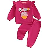 mlpeerw Toddler Baby Girl Clothes 3 6 9 12 18 24 Months Fall Outfits Letter Print Long Sleeve Sweatshirt Top + Pants Set (Sweet-Pink, 18-24 Months)