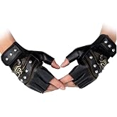 Halloluck Black Studded Gloves Steampunk Gothic Punk 80s Rocker Costume Rivet Motorcycle Car Driving Gloves Captain Fingerless Mittens