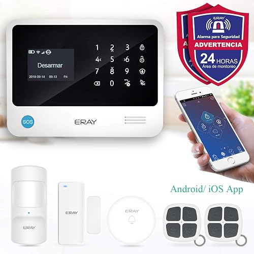 ERAY S2 Alarmas para Casa WiFi gsm 3G GPRS Antirrobo Inalámbrico SOS Botón App Gratuita Servicio Garantía Multi Accesorios y Pilas Incluidas Voz y LCD Pantalla en Castellano 433MHz