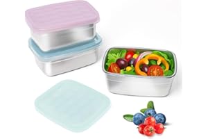 Tanjiae 3-Pack Stainless Steel Snack Containers for Kids & Toddlers - 550ml (18oz) Leakproof Reusable Food Containers with LFGB Certified Lids | Stackable Metal Lunch Box for Daycare, School, Travel