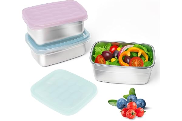 Tanjiae 3-Pack Stainless Steel Snack Containers for Kids & Toddlers - 550ml (18oz) Leakproof Reusable Food Containers with LF