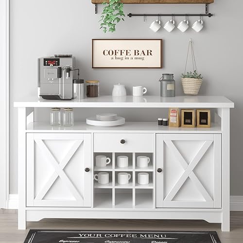 EVER WINNER Farmhouse Coffee Bar Cabinet with Storage Barn Doors