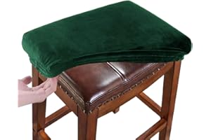 RHYII Stool Covers Rectangular Velvet Set of 4, Vanity Stool Covers Stretch Washable Saddle Bar Stool Slipcover Bench Seat Protector with Elastic Bands Green
