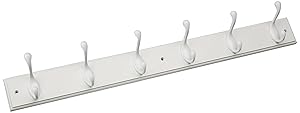 Brainerd RPLR6DJ-PWW-L1 27-Inch 6 Heavy Duty Coat and Hat Hook Rail/Rack, White and White