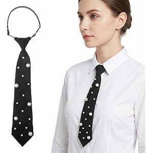SULIKJHUI 1 Pcs Pearl Tie for Women, Pre-Tied Adjustable Necktie | with Artificial Pearls, Elegant Neckwear for Party, Prom,