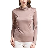 MOROUTLINE Silk Tops Turtleneck Long Sleeve Silk T Shirt Ultra Soft Thermal Layer Tops Slim High Neck Blouse