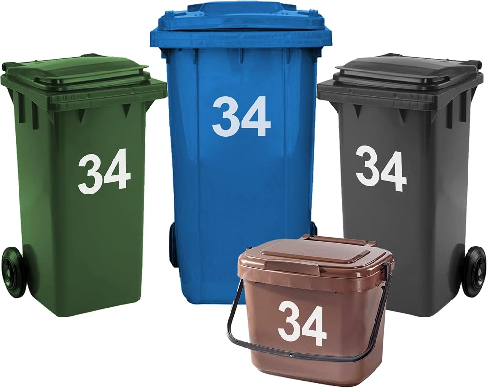 Rubigo 4 x Bin Numbers 0-99 A-D 17.5cm Weatherproof Vinyl Stickers