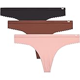 Jessica Simpson Women's Underwear Breathable Thongs, No Show Ladies Panties, Soft Microfiber Stretch Lace, Tanga, 3 Pack