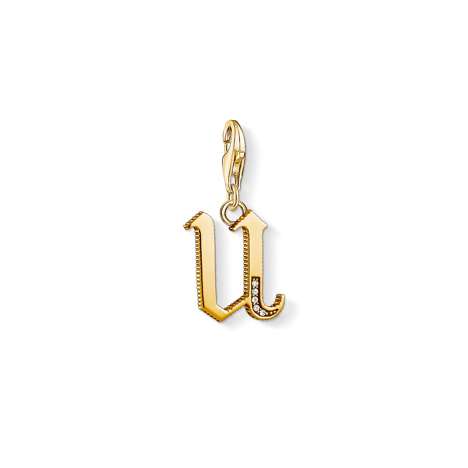 Thomas Sabo Women Charm Pendant Letter A-Z Charm Club 18k Yellow Gold Plating 925 Sterling Silver, Letter U