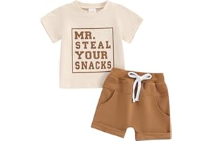 SALIUENTM Toddler Baby Boy Summer Clothes Letter Print Short Sleeve Shirt Tops and Shorts Set Summer Outfit 2Pcs