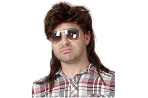 Kaneles Mullet Wigs for Men 70s 80s Costumes Mens Brown Fancy Party Accessory Cosplay Hair Wig