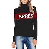 ALPSWARE Women Turtleneck Sweaters with Ear and Thumb Holes Apres Ski Patchwork Tops Winter Outfit Shirts