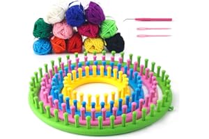 VGOODALL 19PCS Round Knitting Loom Set, Circular Loom Set with 12 Skeins Acrylic Yarn Basic Knitting Crochet Supplies for Hat Scarf Shawl Sweater Sock Knitter