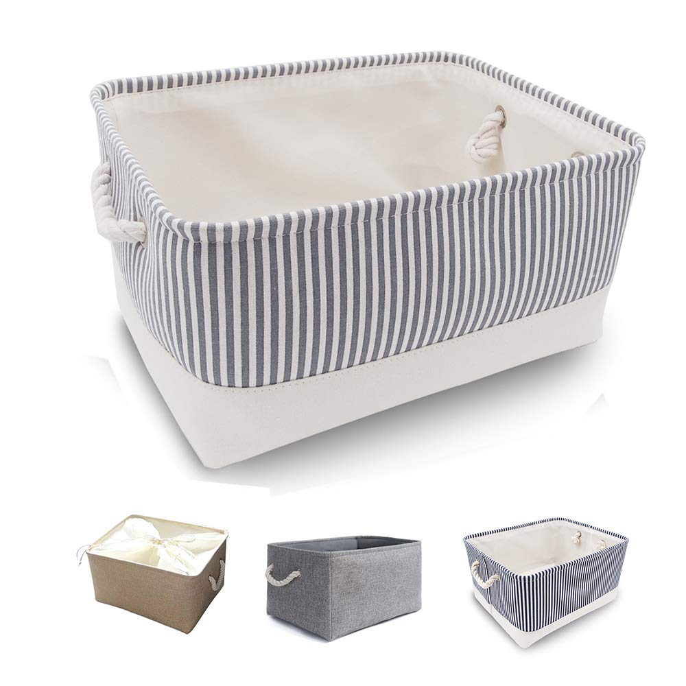Washable Collapsible Thickened Canvas Fabric Storage Box with Handles