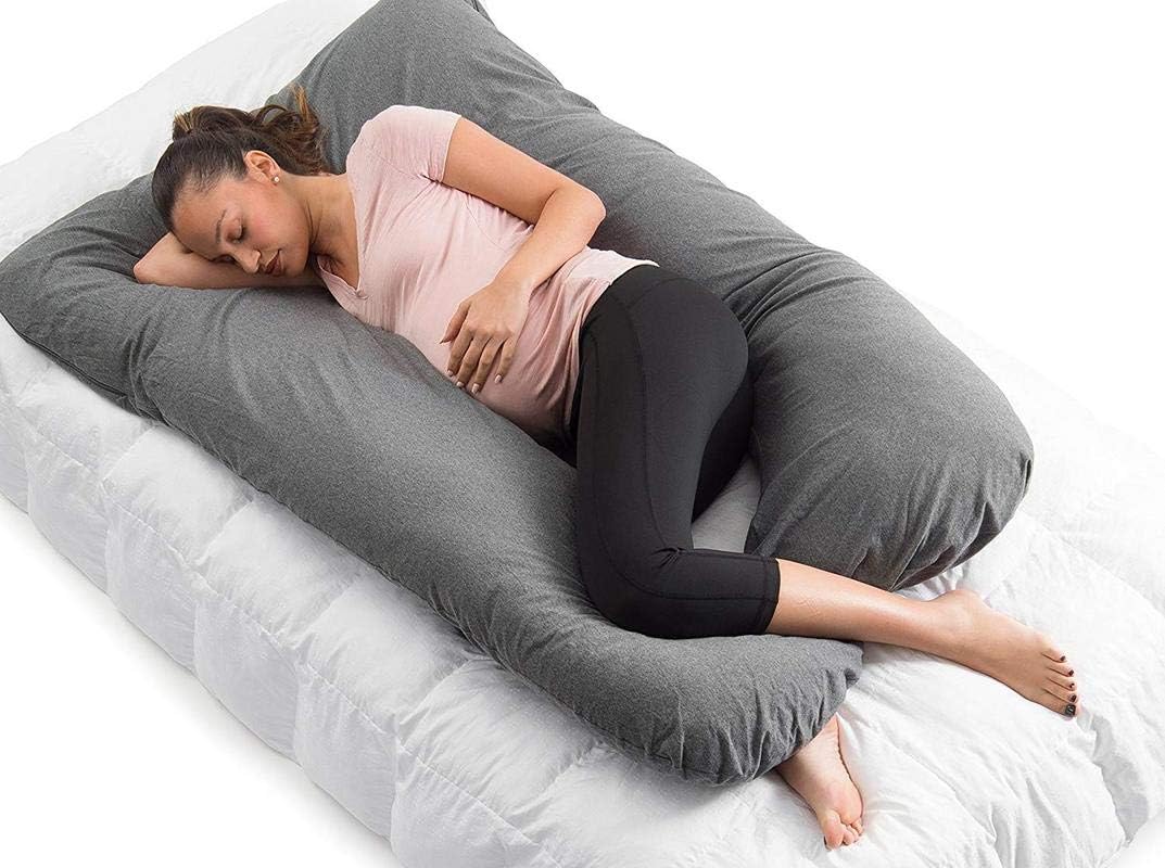 Jaipur Linen U Shaped Pregnancy Maternity Pillows with Cotton Zippered Covers-Grey