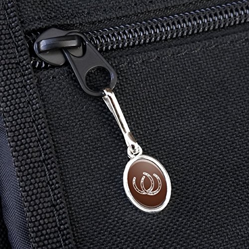 Horseshoe Lucky Double Cowboy Brown Antiqued Oval Charm Clothes Purse Suitcase Backpack Zipper Pull Aid