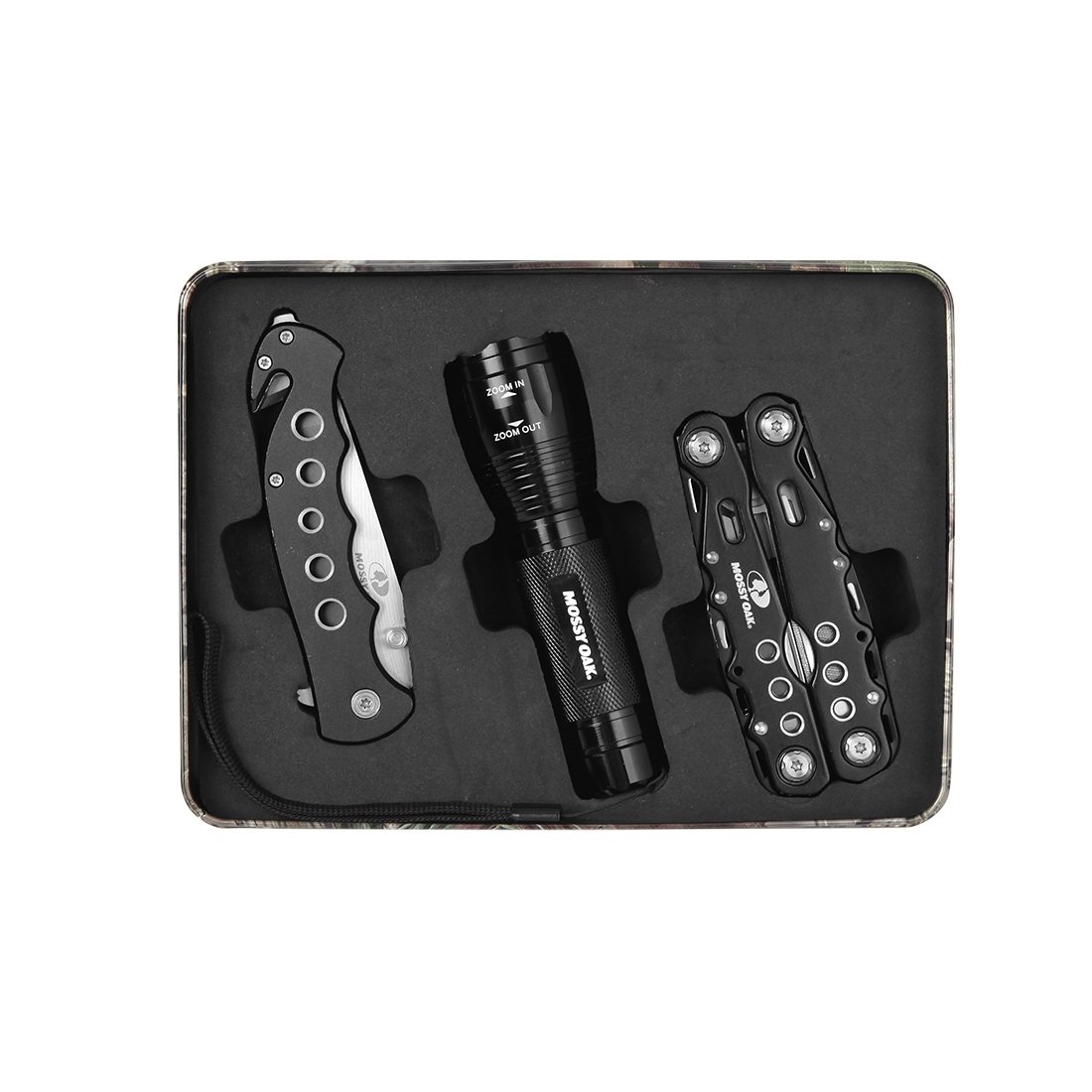 3Piece Multi Tool Folding Pocket Knife and Focus LED Flashlight Set