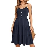 YATHON Sundresses for Women Casual Summer Beach Sleeveless Spaghetti Strap Dress Button Down Ruffle Flowy Pleated Dresses