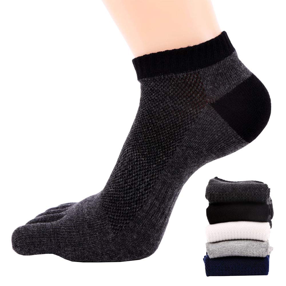 FULLANT 5 Pairs Mens Five Finger Toe Socks Cotton Running Mini Crew Socks