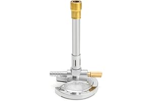 QWORK Lab Bunsen Burner with Flame Stabilizer and Gas Regulator, Threaded Needle Valve, for Lab Heating & Propane & Natural Gas, Heating Tool