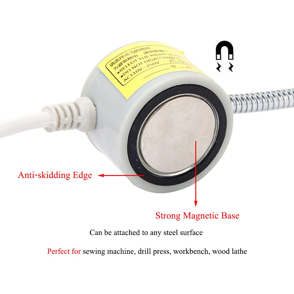 HONG111 LED Sewing Machine Light (30LEDs - 2 Watt), Flexible Work Light Gooseneck Lamp with Magnetic Mounting Base for Lathes, Workbenches, Drill Press, Music Stands, Crafts