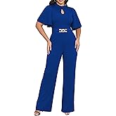 Yiershu Womens Casual Loose Ruffles Short Sleeve Belted Wide Leg Pant Romper Jumpsuit Casual Business One Piece Outfits